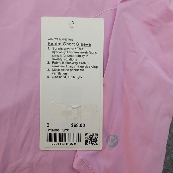 New Lululemon Size 0 Sculpt Short Sleeve Shirt Classic Fit VITP Vita Pink - Picture 7 of 7